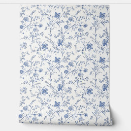 French Floral Charm Petite - Blauw en Gebroken Wit Behang