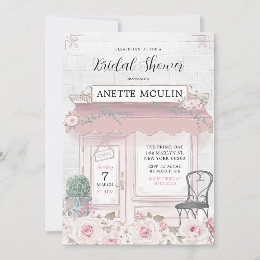 French Floral Paris Café Invitation de douche nupt (Devant)