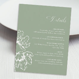 French Floral Sage Green Wedding Details  Informatiekaartje