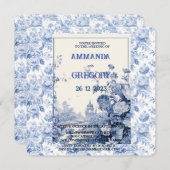 French Floral Toile Blue Invitation (Devant / Derrière)