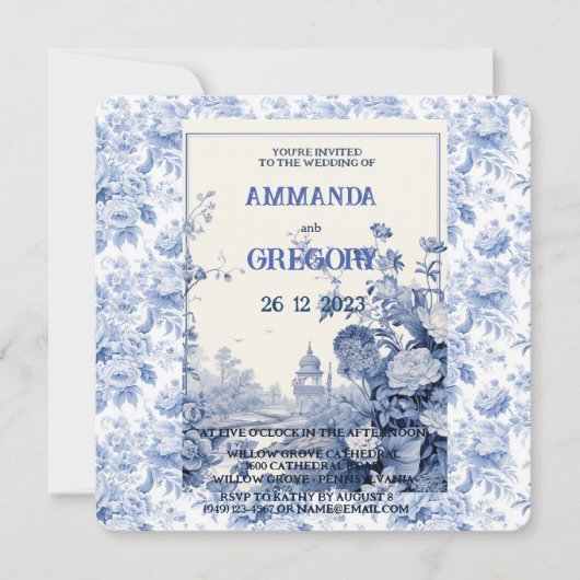 French Floral Toile Blue Invitation (Devant)
