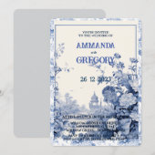 French Floral Toile Blue Invitation (Devant / Derrière)