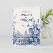 French Floral Toile Blue Invitation (Debout devant)