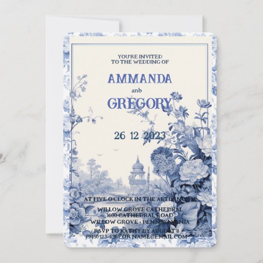 French Floral Toile Blue Invitation (Devant)
