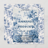 French Floral Toile Blue Invitation (Devant / Derrière)