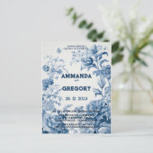 French Floral Toile Blue Invitation (Debout devant)