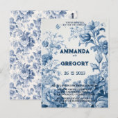 French Floral Toile Blue Invitation (Devant / Derrière)