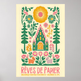 French Folk Art Print Floral Rabbit Exhibition