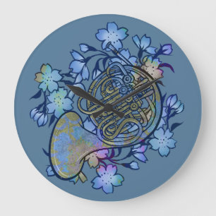 French Hoorn Blauwe Bloemen Band Klas Grote Klok