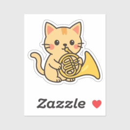 French Horn Cat Cute Art Sticker