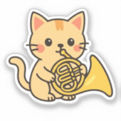 French Horn Cat Cute Art Sticker (Voorkant)