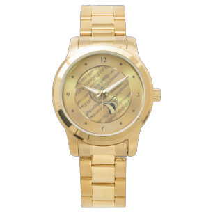 French Horn ~ Sheet Music ~ Gold Background ~ Horloge
