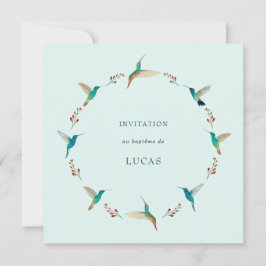 French Hummingbird Baptism Invitation Kaart