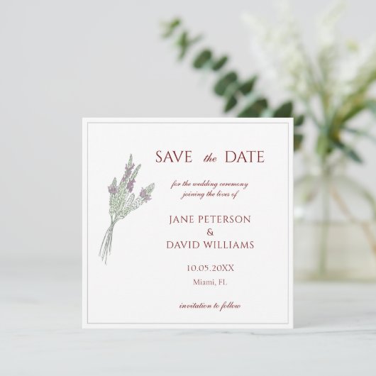 French lavender Enregistrer la date Invitation (Debout devant)