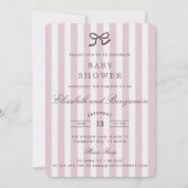 French Pink Bow & Stripes Baby shower Invitation (Devant)