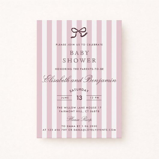 French Pink Bow & Stripes Baby shower Invitation