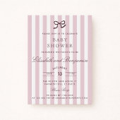 French Pink Bow & Stripes Baby shower Invitation Kaart