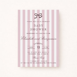 French Pink Bow & Stripes Baby shower Invitation Kaart