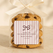 French Pink Bow & Stripes Baby shower Vierkante Sticker