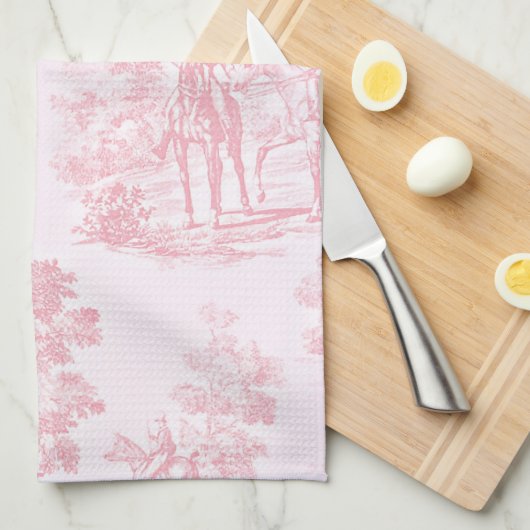 French Pink Toile de Juoy Pattern Theedoek (Quarter Fold)