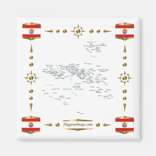 French Polynesia Map + Flags Magnet Magneet