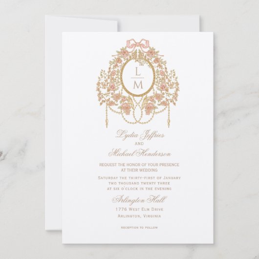 French Rococo Rose Monogram Wedding Kaart (Voorkant)
