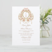 French Rococo Rose Monogram Wedding Kaart (Staand voorkant)