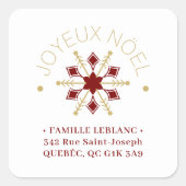 French  Sophisticated Gold & Dark Red Snowflake Vierkante Sticker (Voorkant)