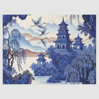 French-Style Blue Chinoiserie Decoupage Print Tissuepapier