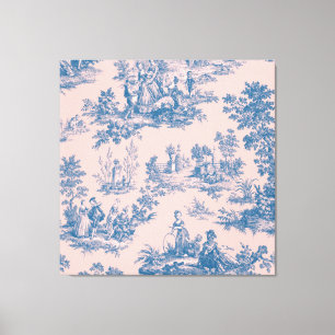 French toile de jouy bleu et rose élégant
