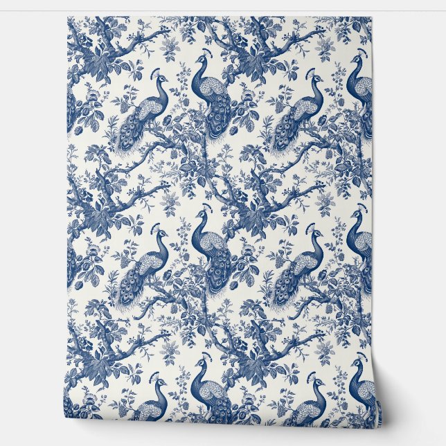French Toile Peacock Pattern Behang (Afrollen)