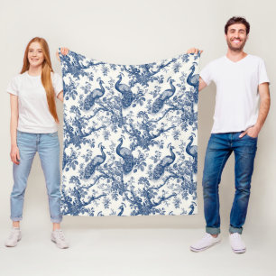 French Toile Peacock Pattern Fleece Deken