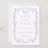 French Victorian Purple Lilac Save the Date (Devant)