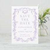 French Victorian Purple Lilac Save the Date (Debout devant)
