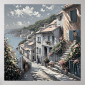 French Village Summer Landscape bij het Zee Poster (Voorkant)