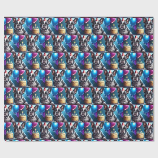 Frenchie Birthday Bash: Een echte Franse bulledog Cadeaupapier (Vlak)
