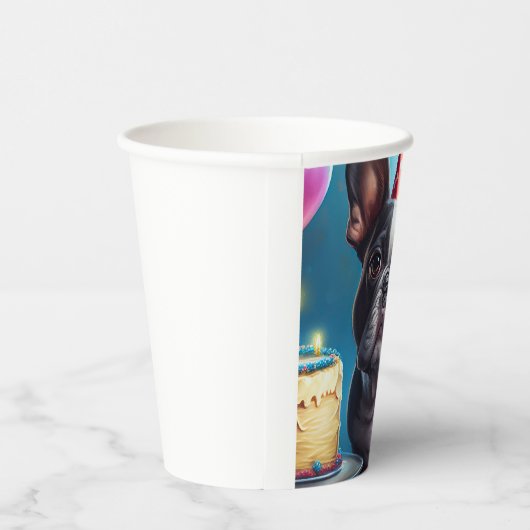 Frenchie Birthday Bash: Een echte Franse bulledog Papieren Bekers (Rechts)