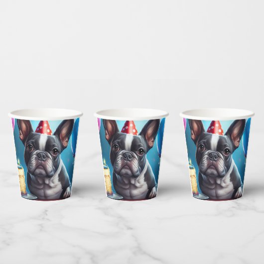 Frenchie Birthday Bash: Een echte Franse bulledog Papieren Bekers (Multi)
