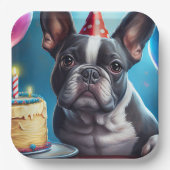 Frenchie Birthday Bash: Een echte Franse bulledog Papieren Bordje (Voorkant)