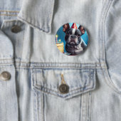 Frenchie Birthday Bash: Een echte Franse bulledog Ronde Button 5,7 Cm (In situ)