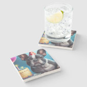 Frenchie Birthday Bash: Een echte Franse bulledog Stenen Onderzetter (Zijkant)