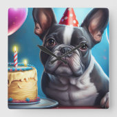 Frenchie Birthday Bash: Een echte Franse bulledog Vierkante Klok (Voorkant)