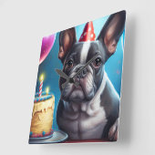 Frenchie Birthday Bash: Een echte Franse bulledog Vierkante Klok (Hoek)