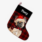 Frenchie Bulldog and Red Plaid with Dog's Name Grote Kerstsok (Voorkant (Hangend))
