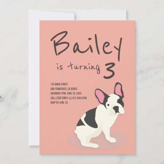 Frenchie Bulldog Chien chiot Invitation d'annivers (Devant)
