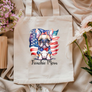 Frenchie Bulldog Mom Patriotic USA Flag Tote Bag