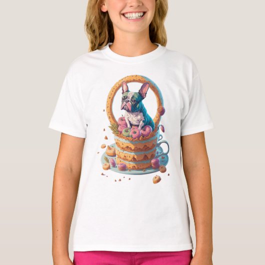 Frenchie Cake Break - Franse bulldog op een mok ta T-shirt (Voorkant)