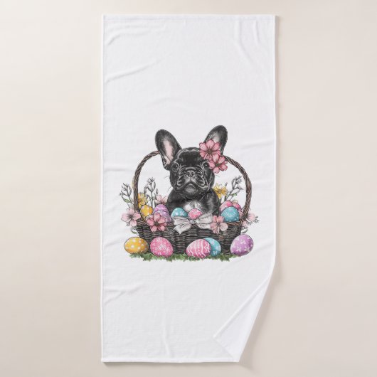 Frenchie Dog Easter Frenchie Dog Eggs Artwork T-Sh (Serviette de bain)