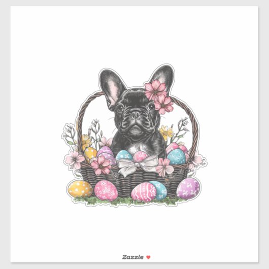 Frenchie Dog Easter Frenchie Dog Eggs Artwork T-Sh Sticker (Vel)
