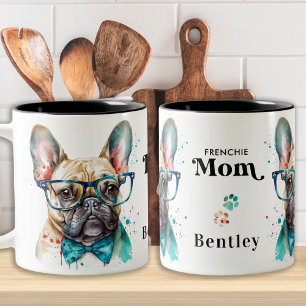 Frenchie Dog MOM Personalized Retro French Bulldog Tweekleurige Koffiemok